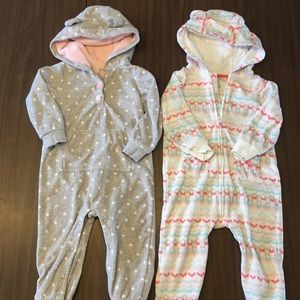 2 fleece play suits, toddler girl size 18 mos 🦊